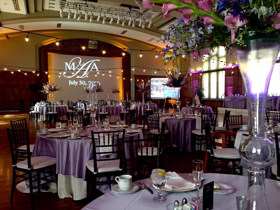 Classic ballroom with MJA monogram projection and elegant setup
