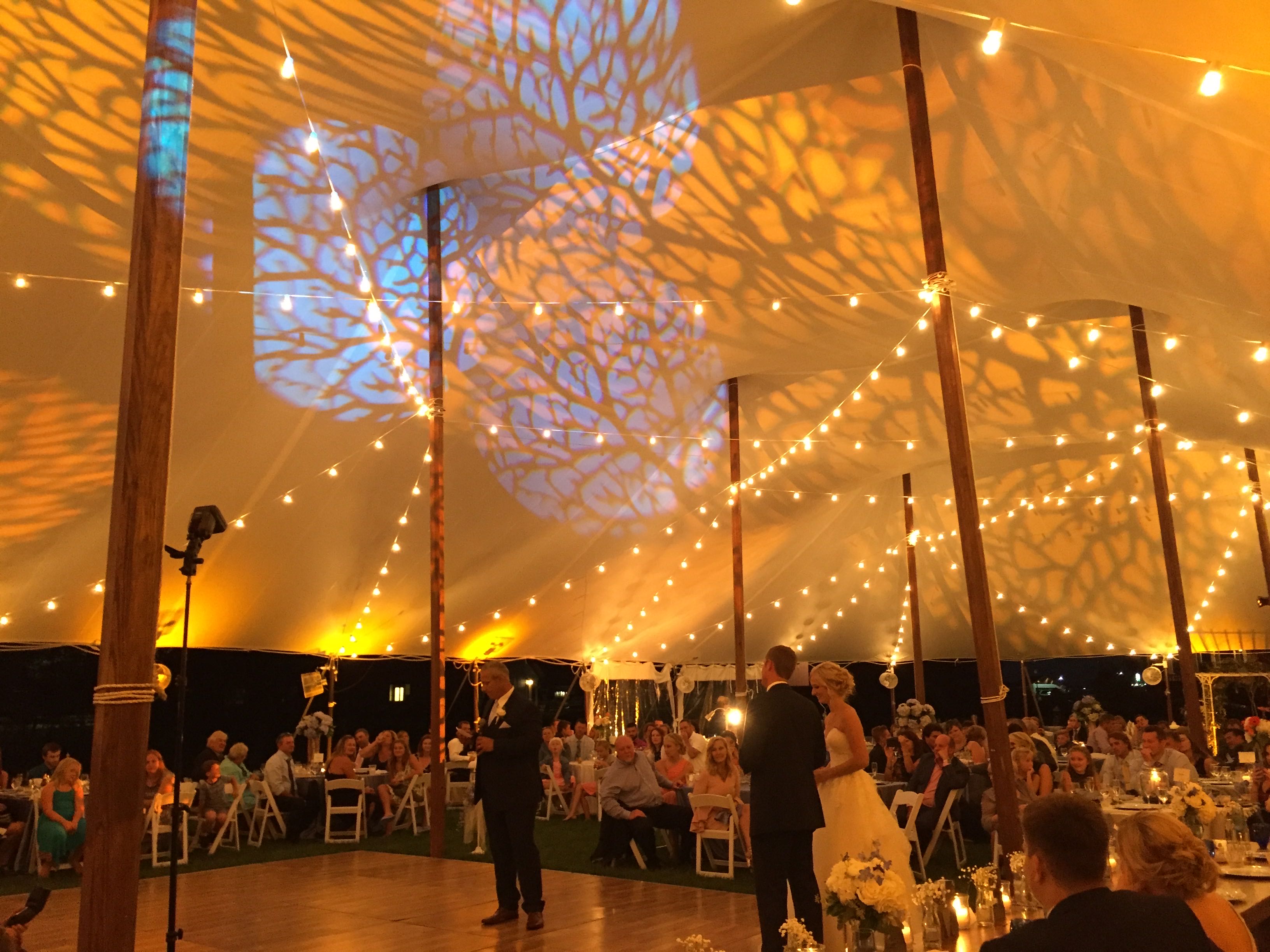 Outdoor tent with beautiful tree pattern projections on ceiling